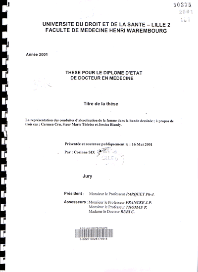 Thèse: La représentation des conduites d'alcoolisation de la femme dans la bande dessinée